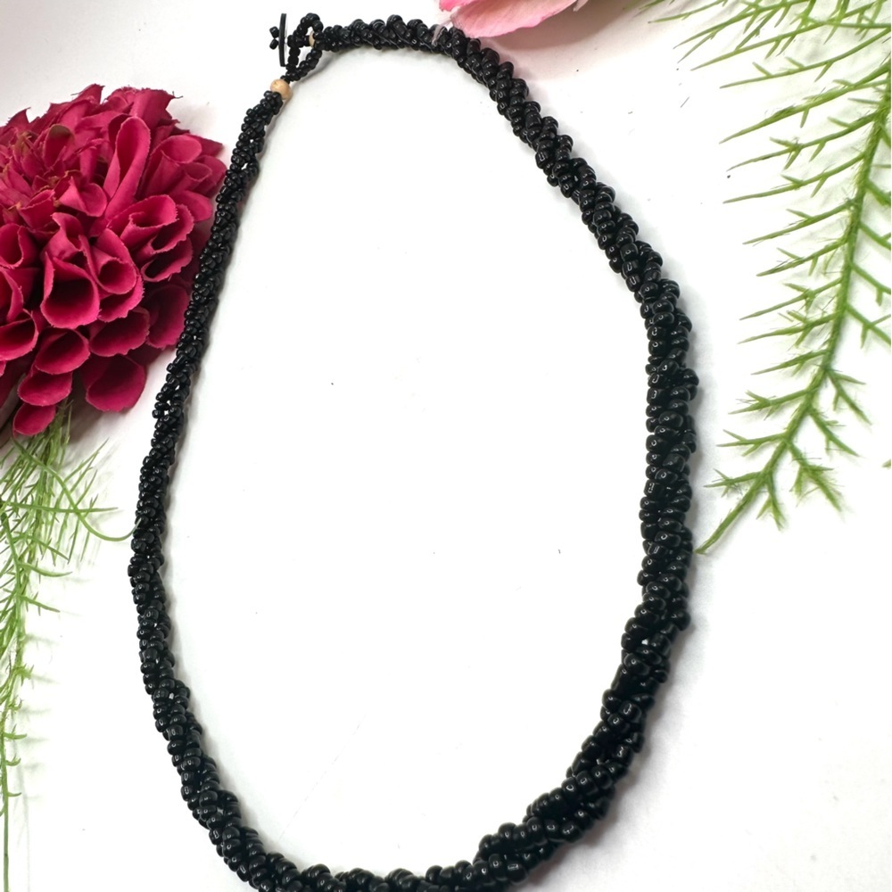 VINTAGE⚜️Black Spun Glass Beaded Necklace - Picture 3 of 7